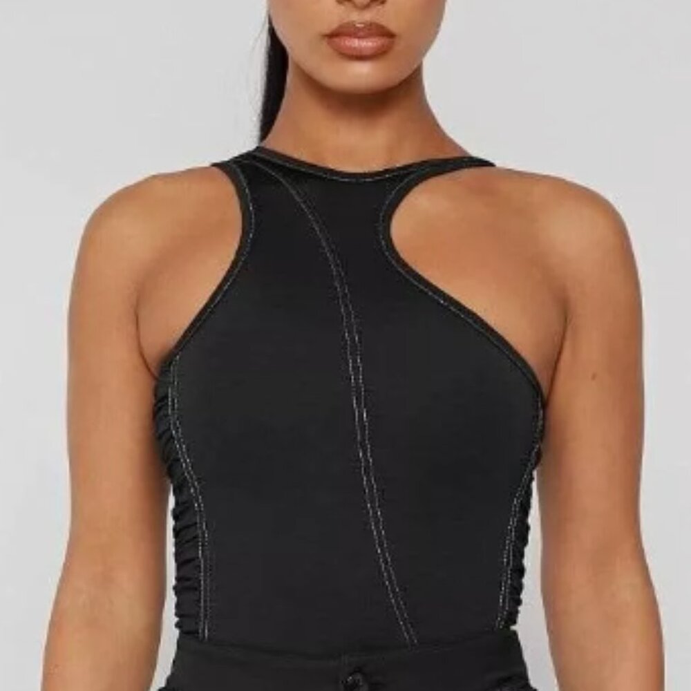 Maniere De Voir Black Asymmetric Bodysuit  size 14